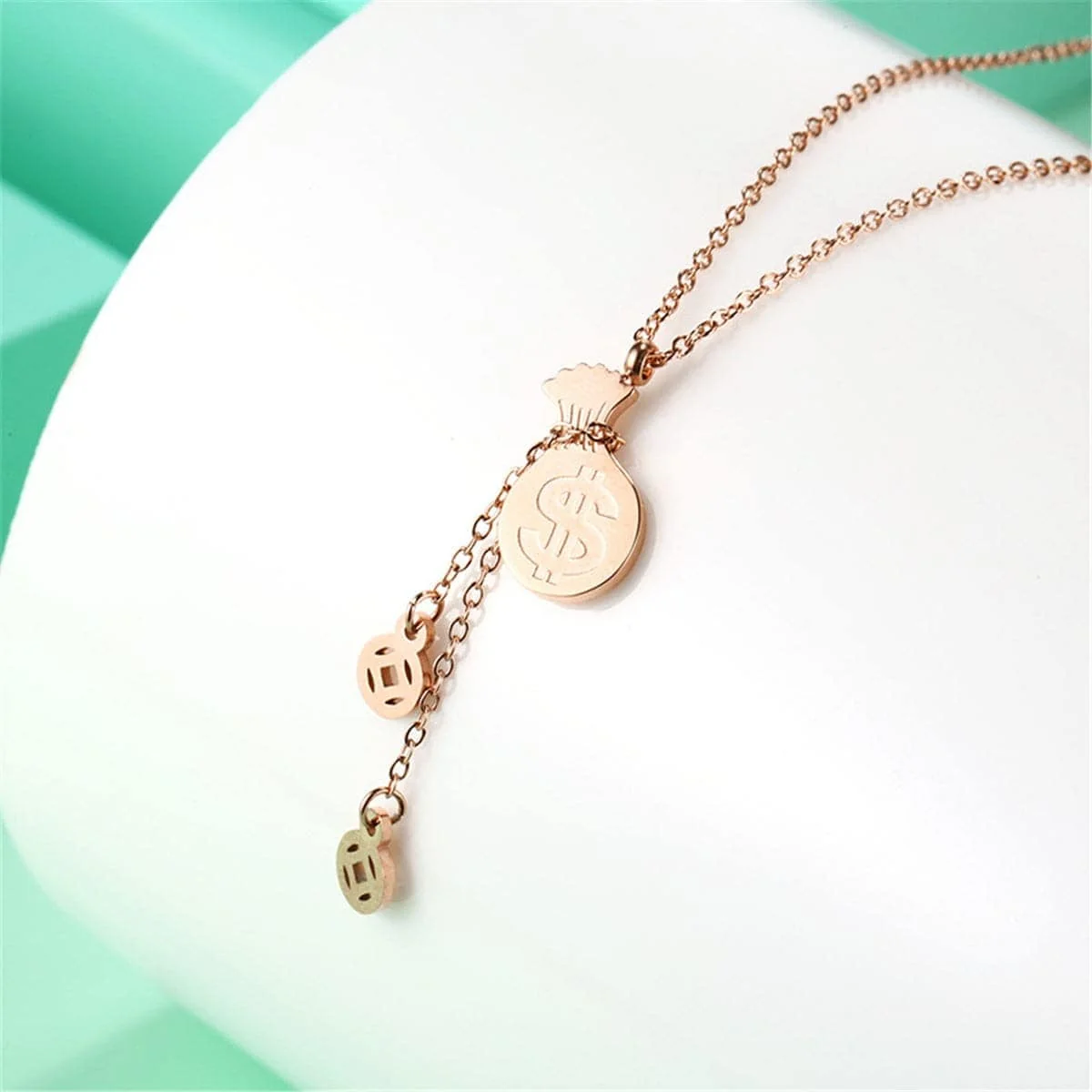 Smart Rose Goldtone Coin Wallet Pendant Necklace Detailed
