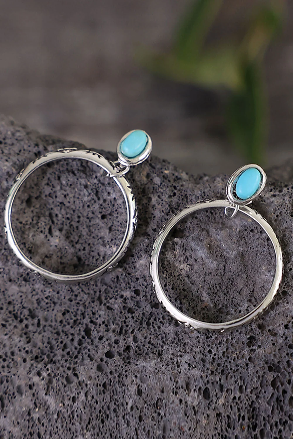 Fashionable Threaded Pear Bold Ring Turquoise Stud Earrings Specialty