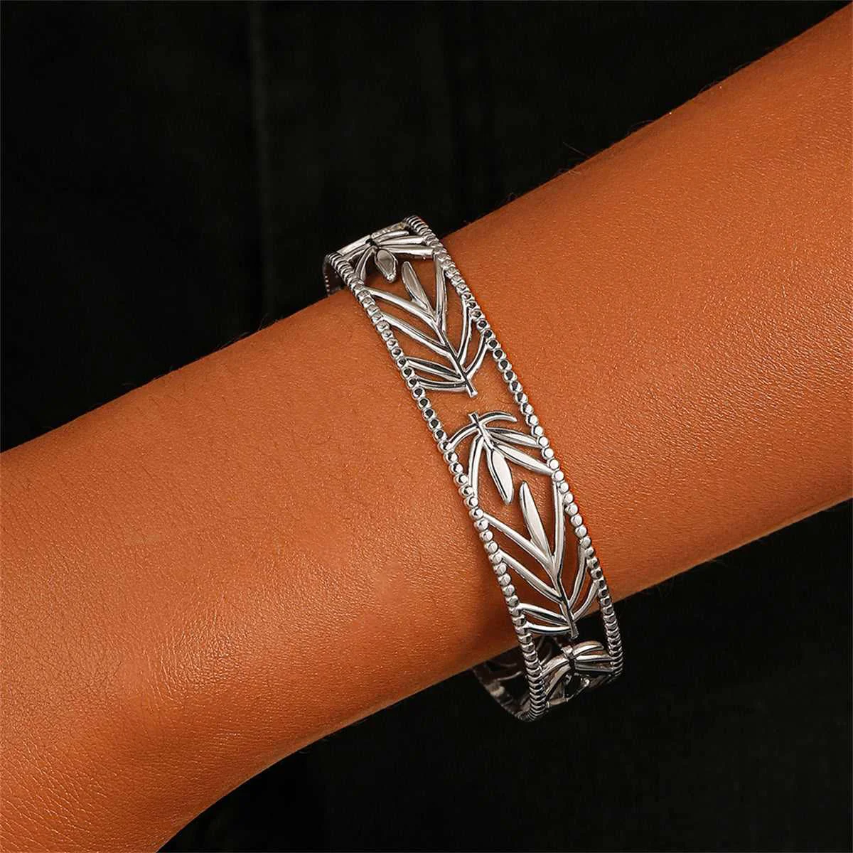 Classic Stainless Steel Botanical Cuff Functional