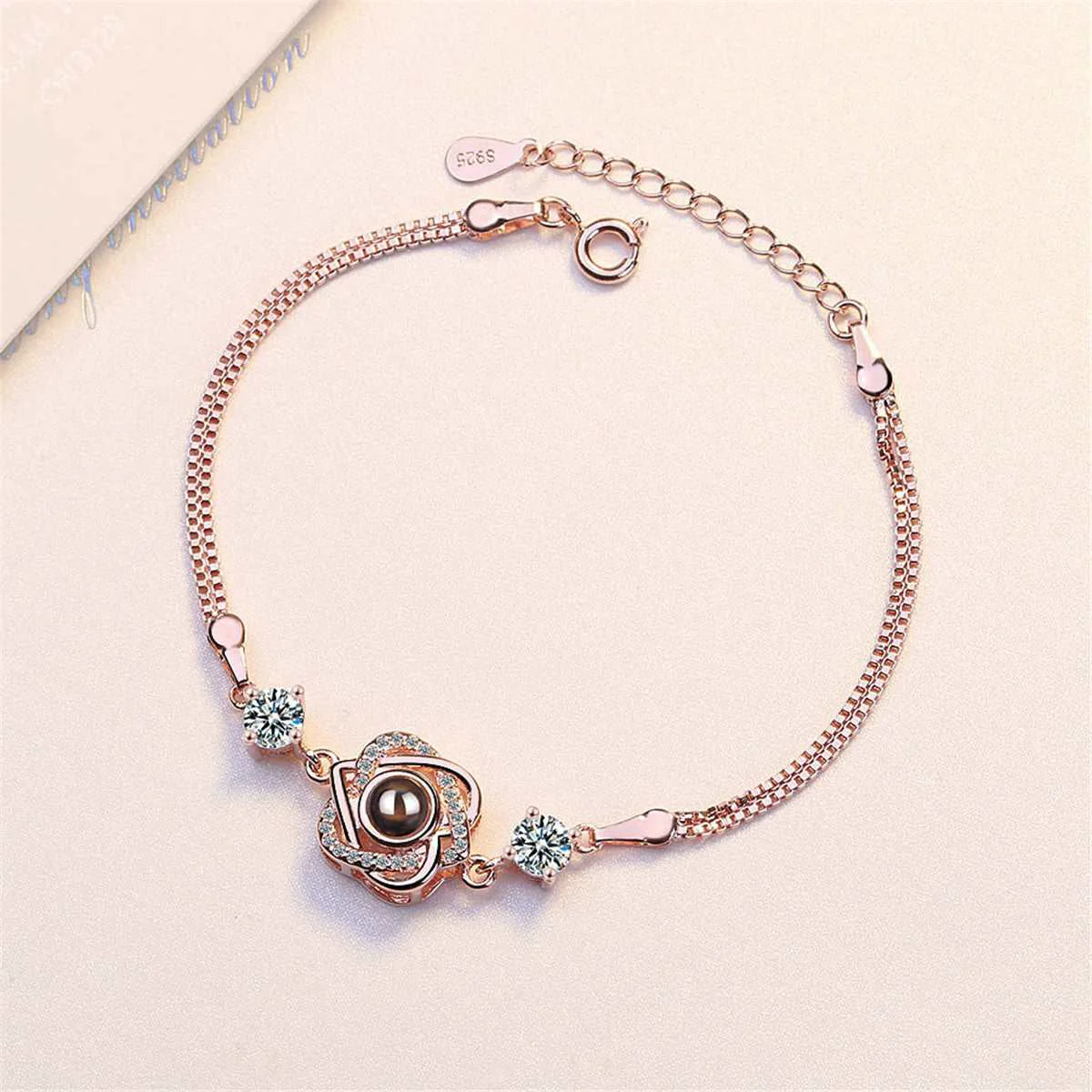 Consistent Cubic Zirconia Rose Goldtone Cross Heart Charm Bracelet Stylish