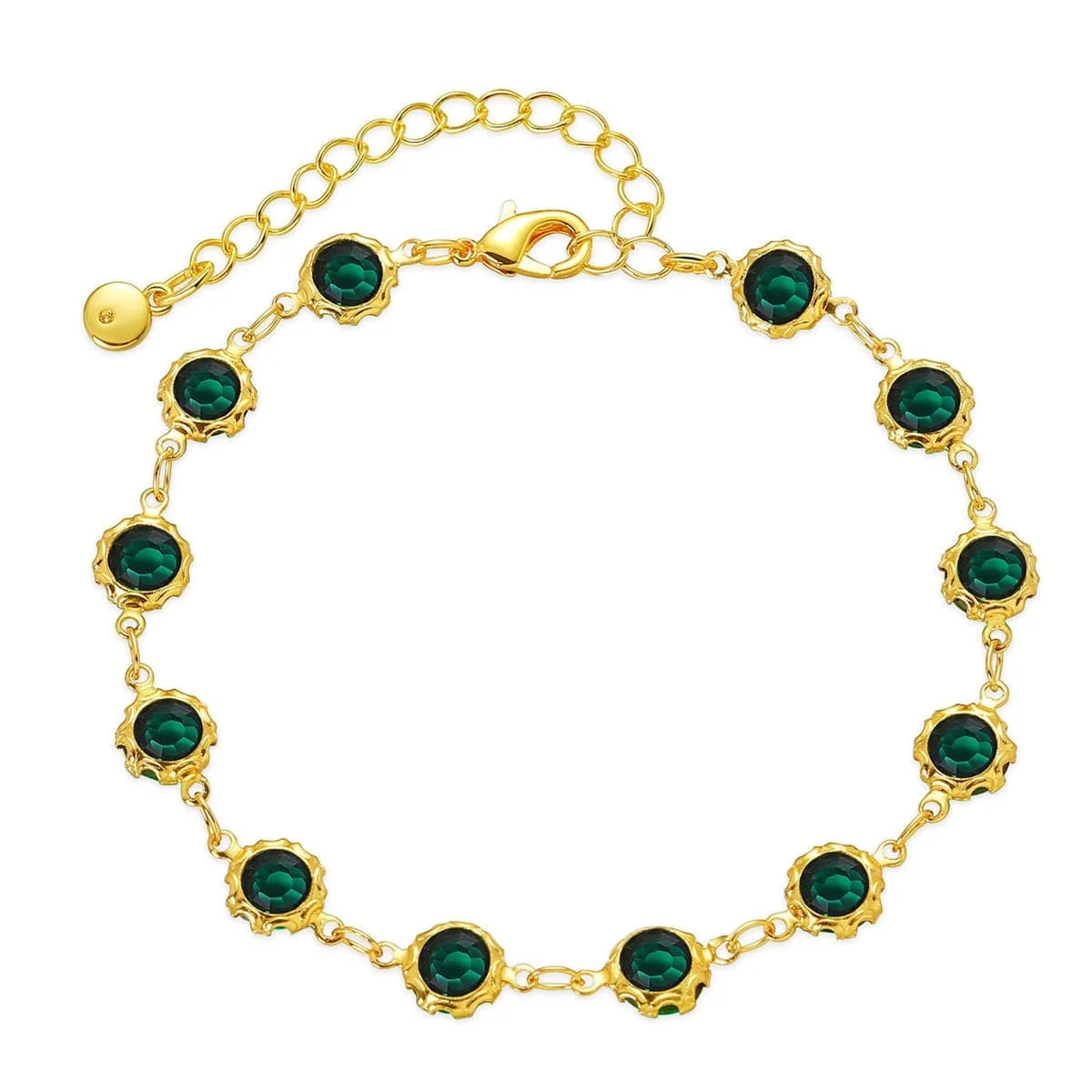 Convenient Green Crystal Goldtone Round Station Bracelet Responsible