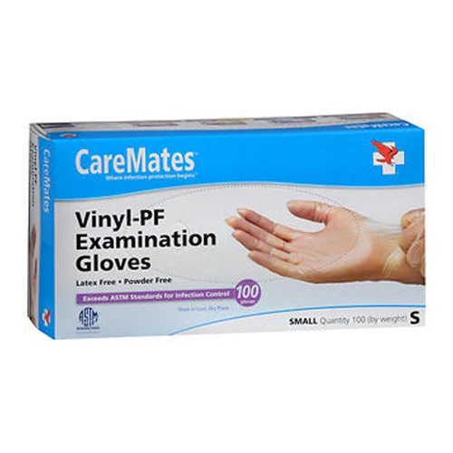 Authentic Caremates Vinyl Powder Exam Gloves Small 100 Ea Flexible