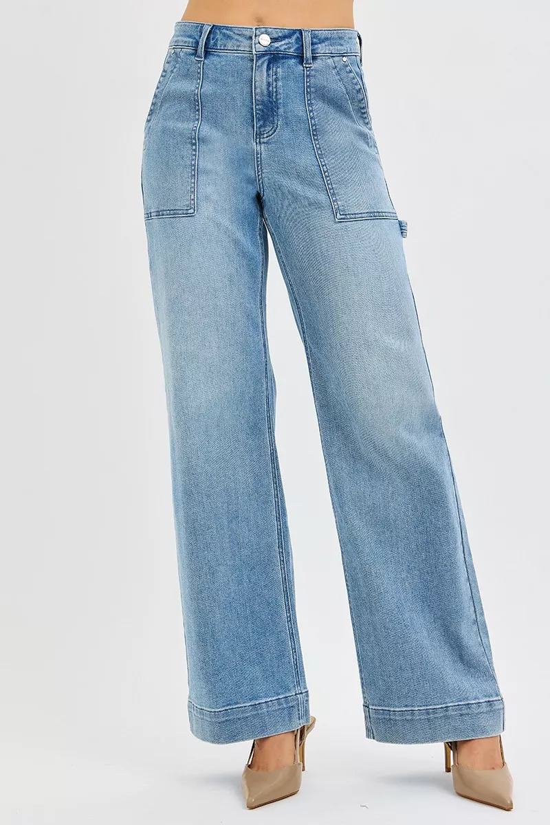 Premium Material DBLCLK Women's Full Size High Rise Straight Leg Jeans with Front Pockets Plus Size Convenient