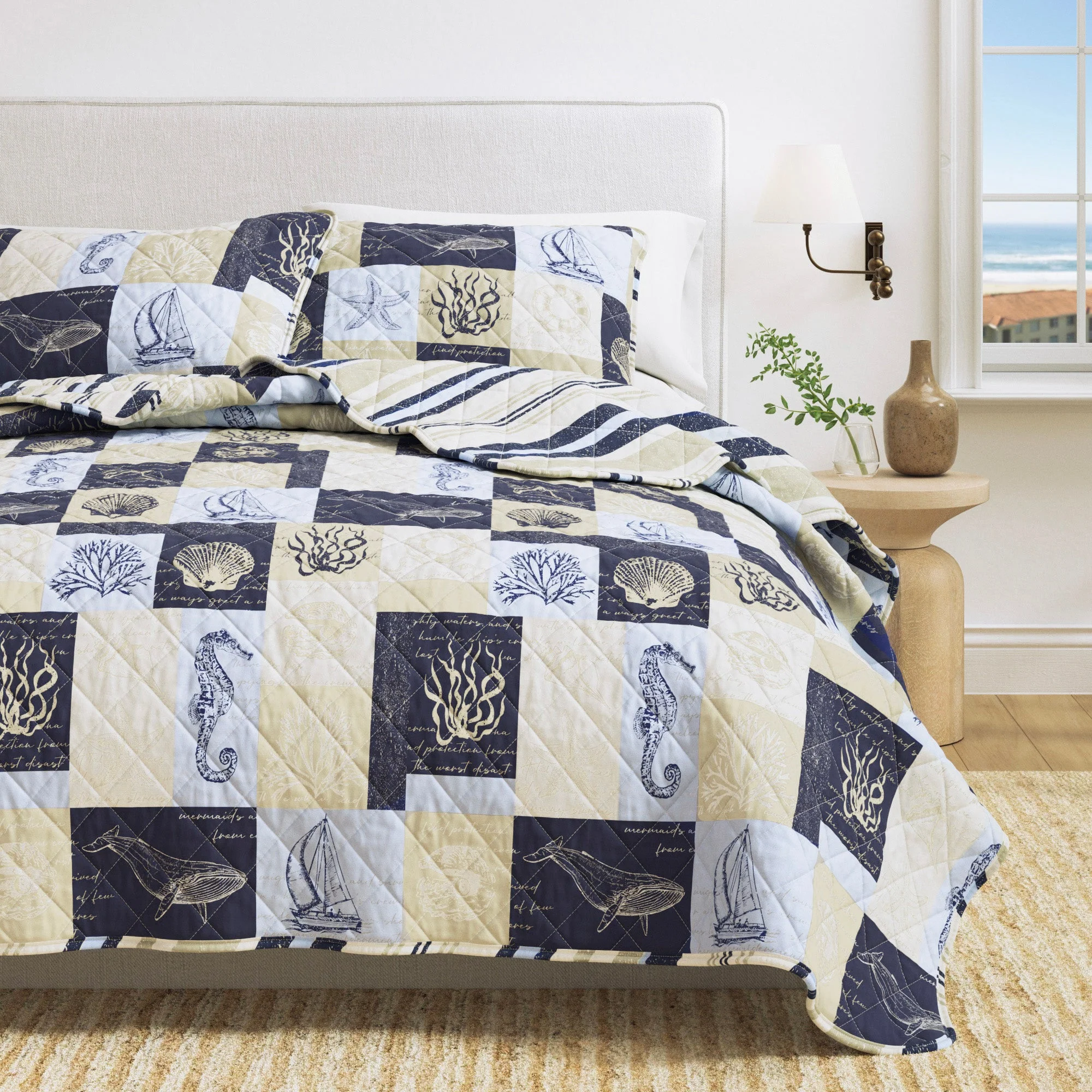 Healthy Caspian Collection Coastal Patchwork Quilt Set Green