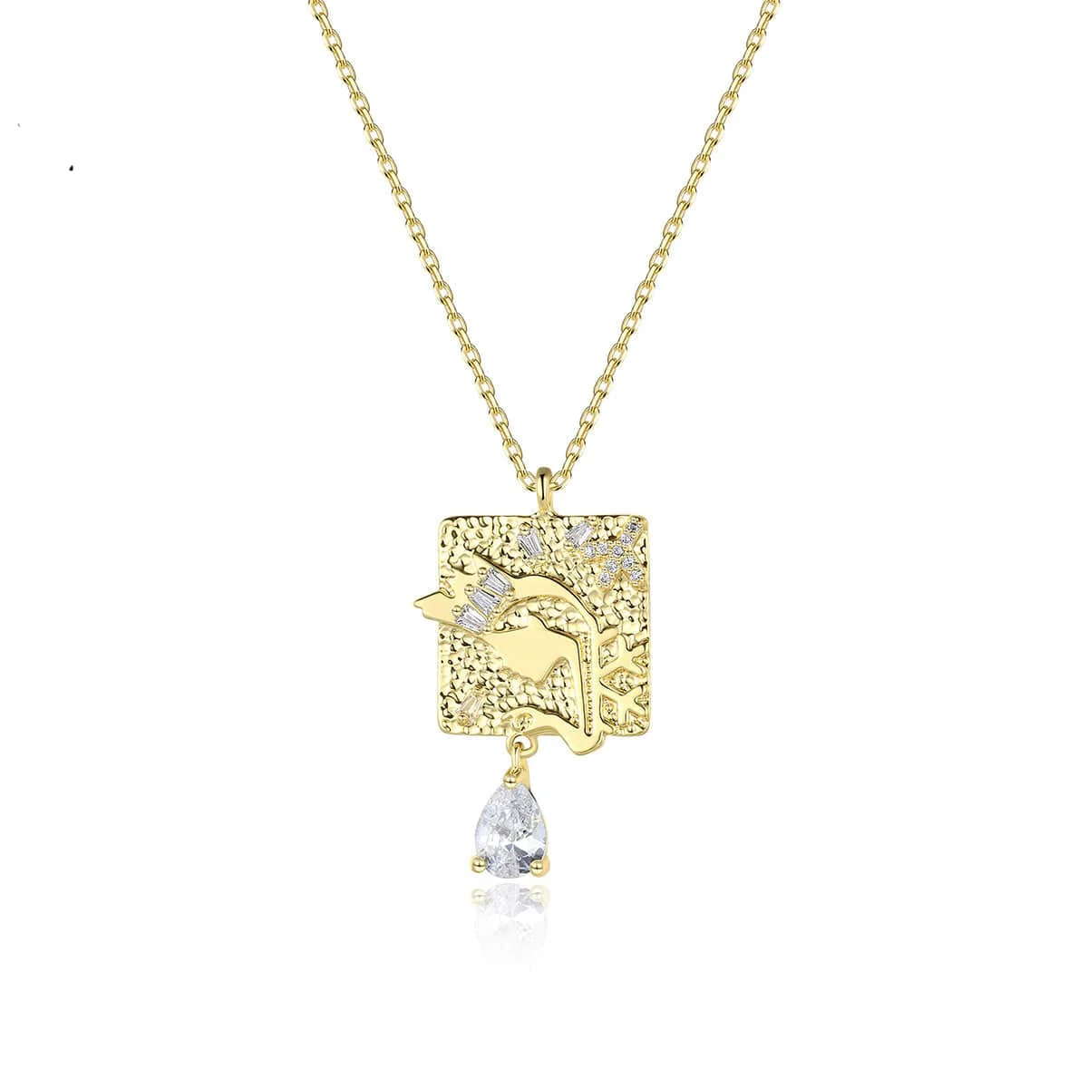 Casual Crystal Goldtone Swan Card Drop Pendant Necklace Stylish