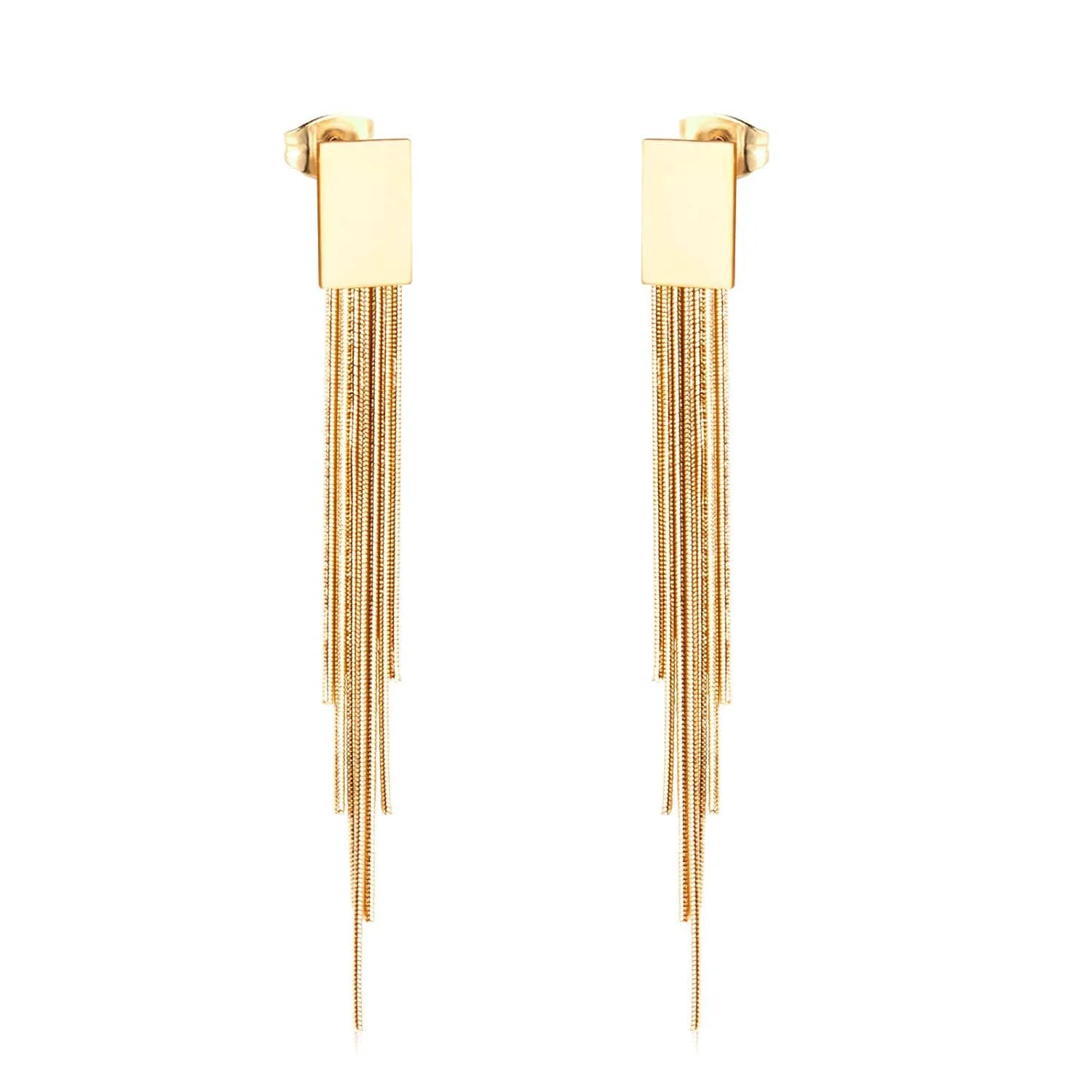 Sustainable Goldtone Rectangle Tassel Drop Earrings Quality