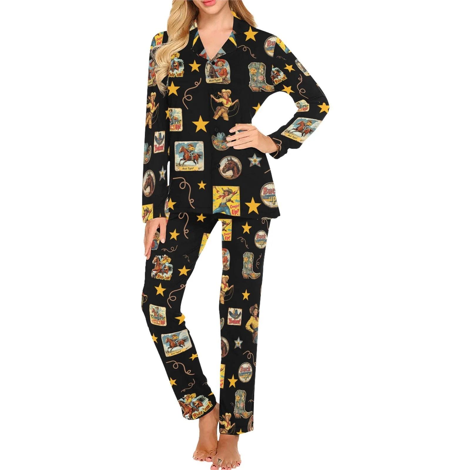 Reliable Baha Ranch Vintage Cowgirl Collage Western Pajama Set Next-Generation