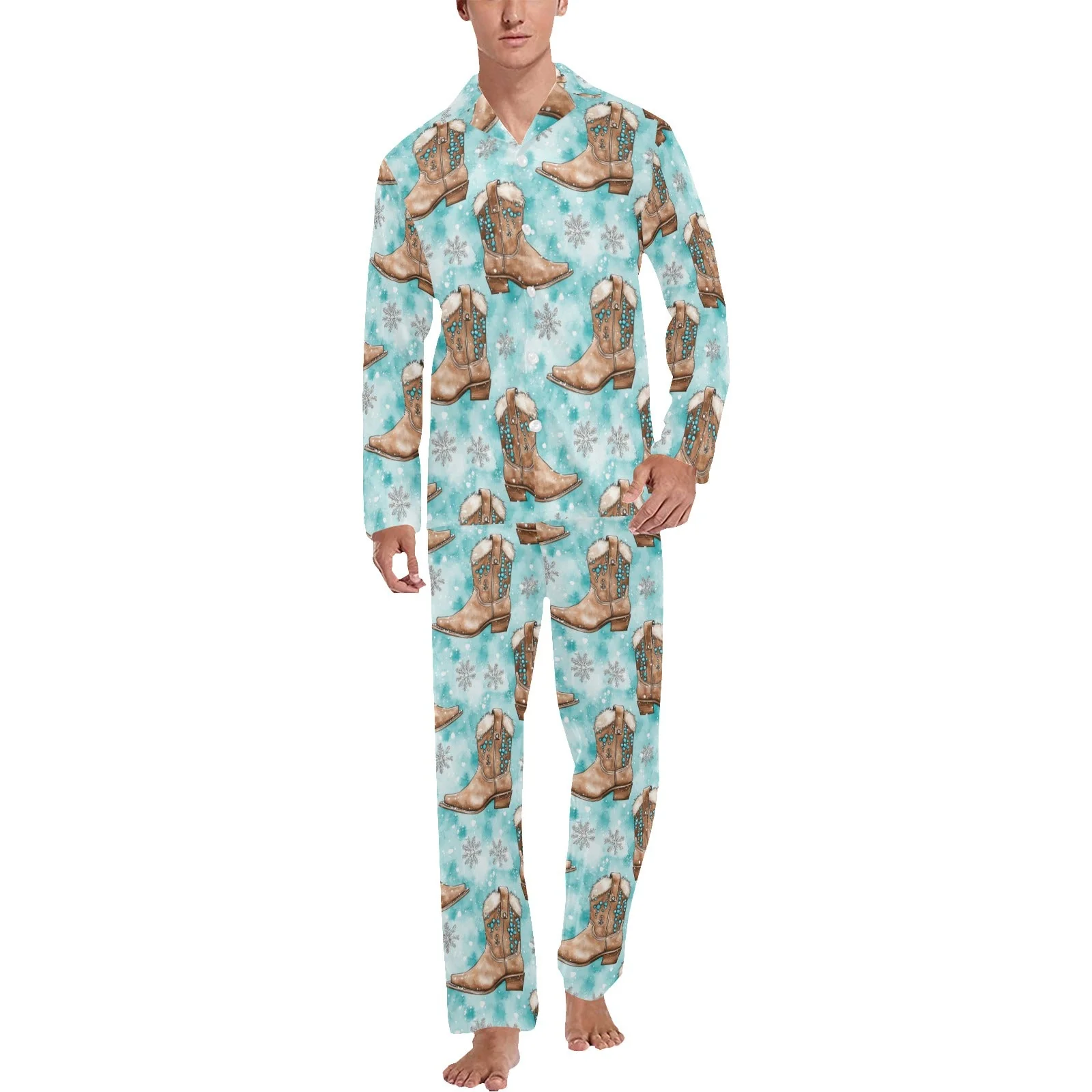 Proven Turquoise Christmas Boots Men's Western Pajamas Quality