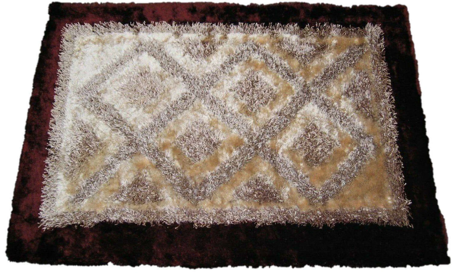 Original DaDa Bedding Shaggy Soft Viscose Champagne Brown Geometric Diamond Large Area Carpet Rug Versatile