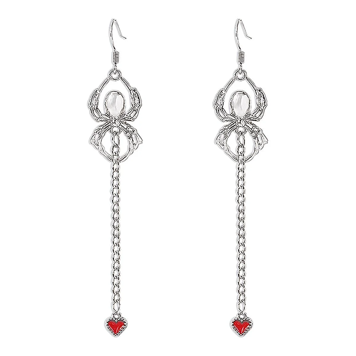 Smooth Red Enamel Silvertone Spider Heart Drop Earring Breathable