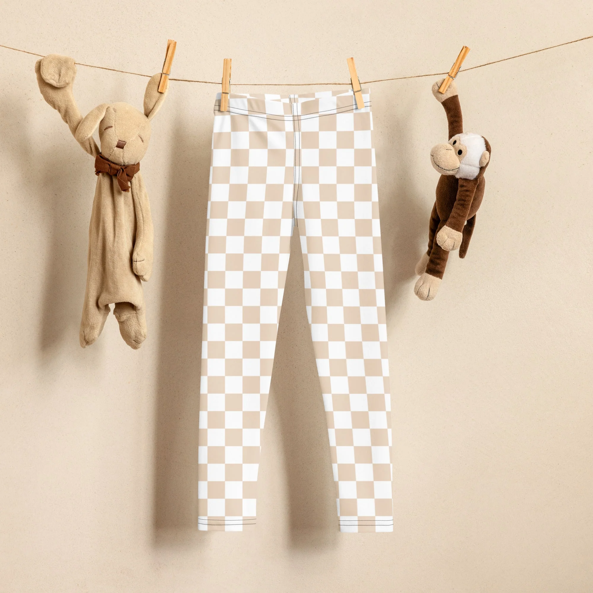 Top-Quality Checkered Tan White Toddler Kids Leggings Detailed