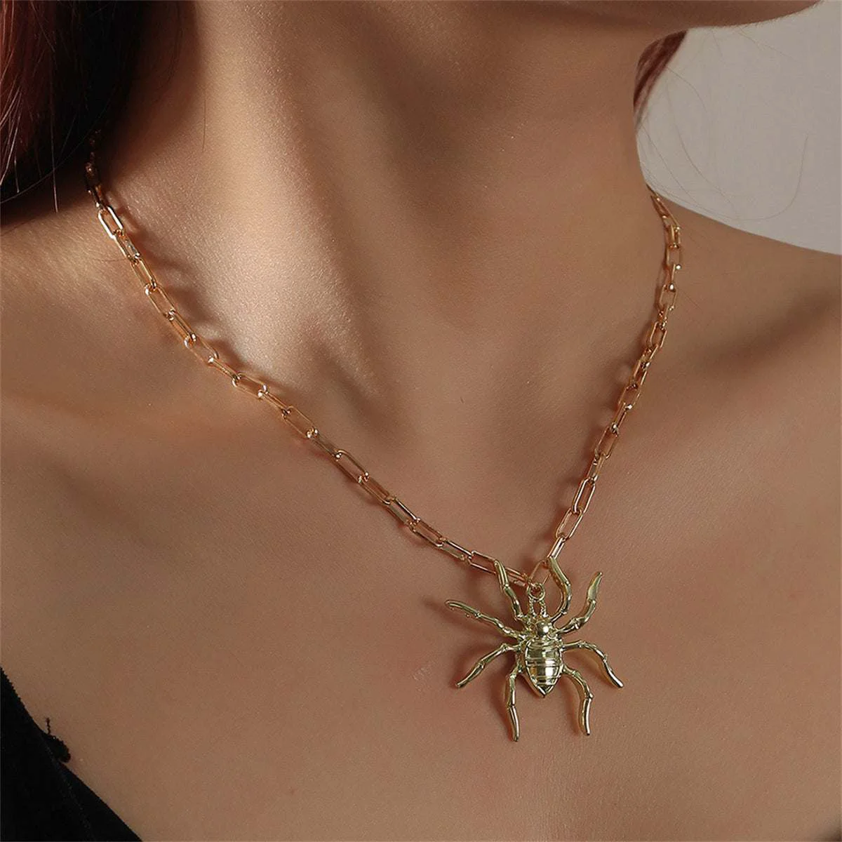 Sustainable Goldtone Spider Pendant Chain Necklace Modern