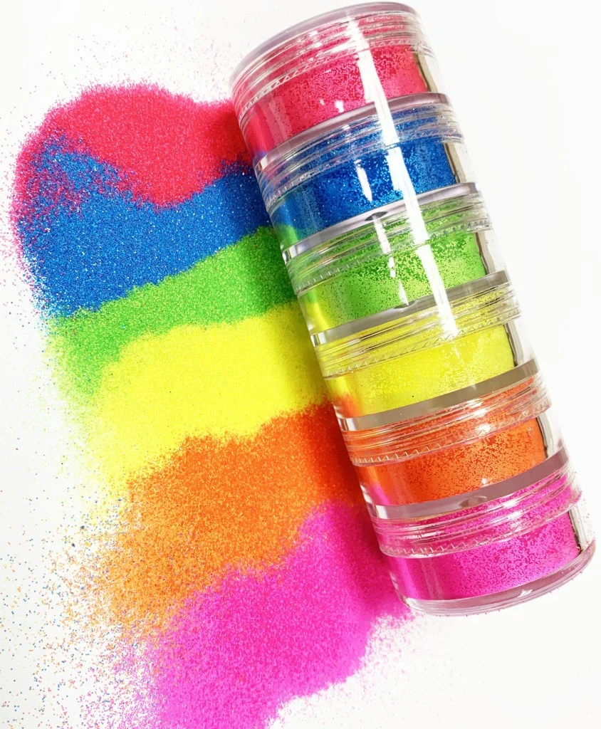 Top-Quality Neon Glitter Stacker - Set of 6 Fine Crafted