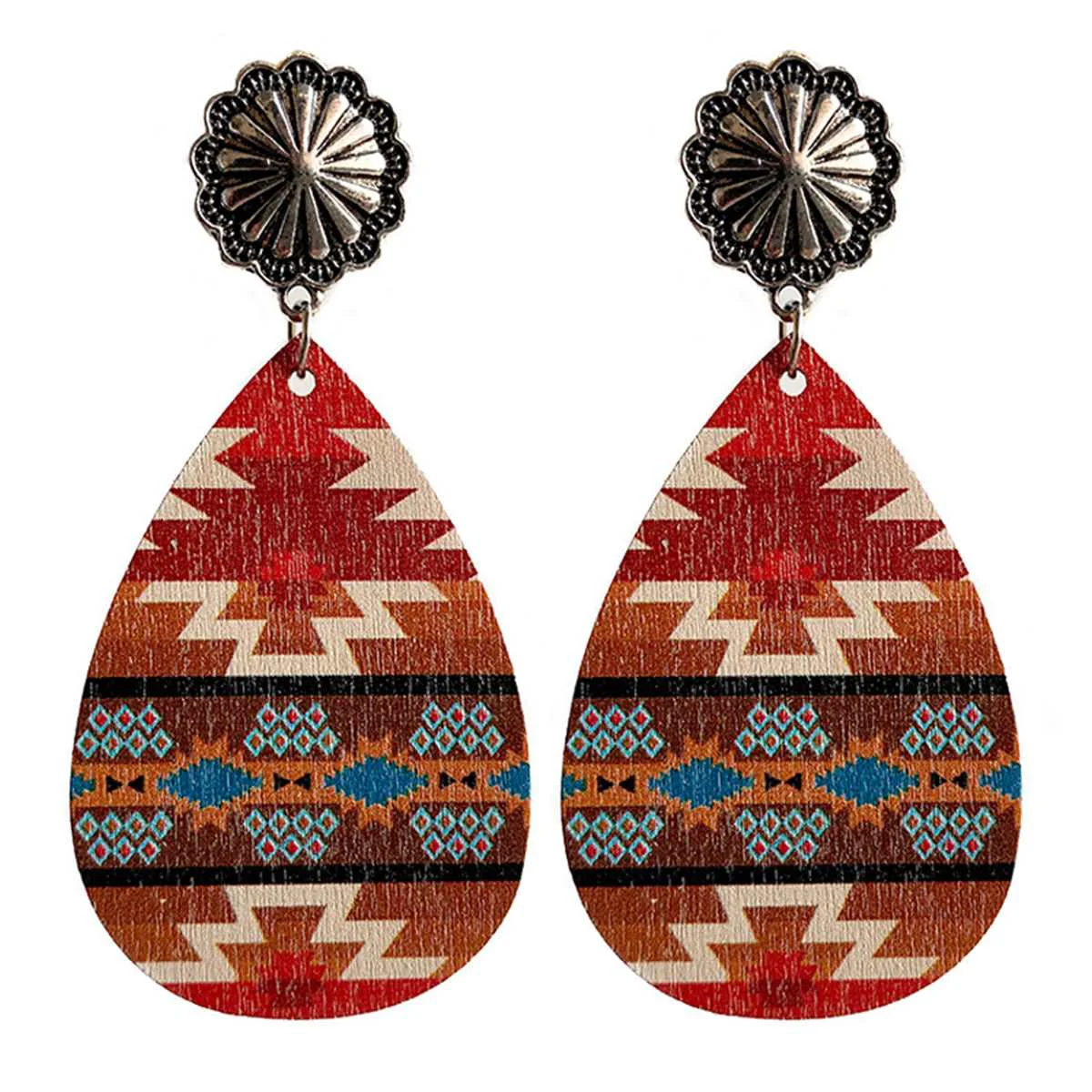 Dependable Red Brown Wood Geometric Teardrop Earrings Relaxed