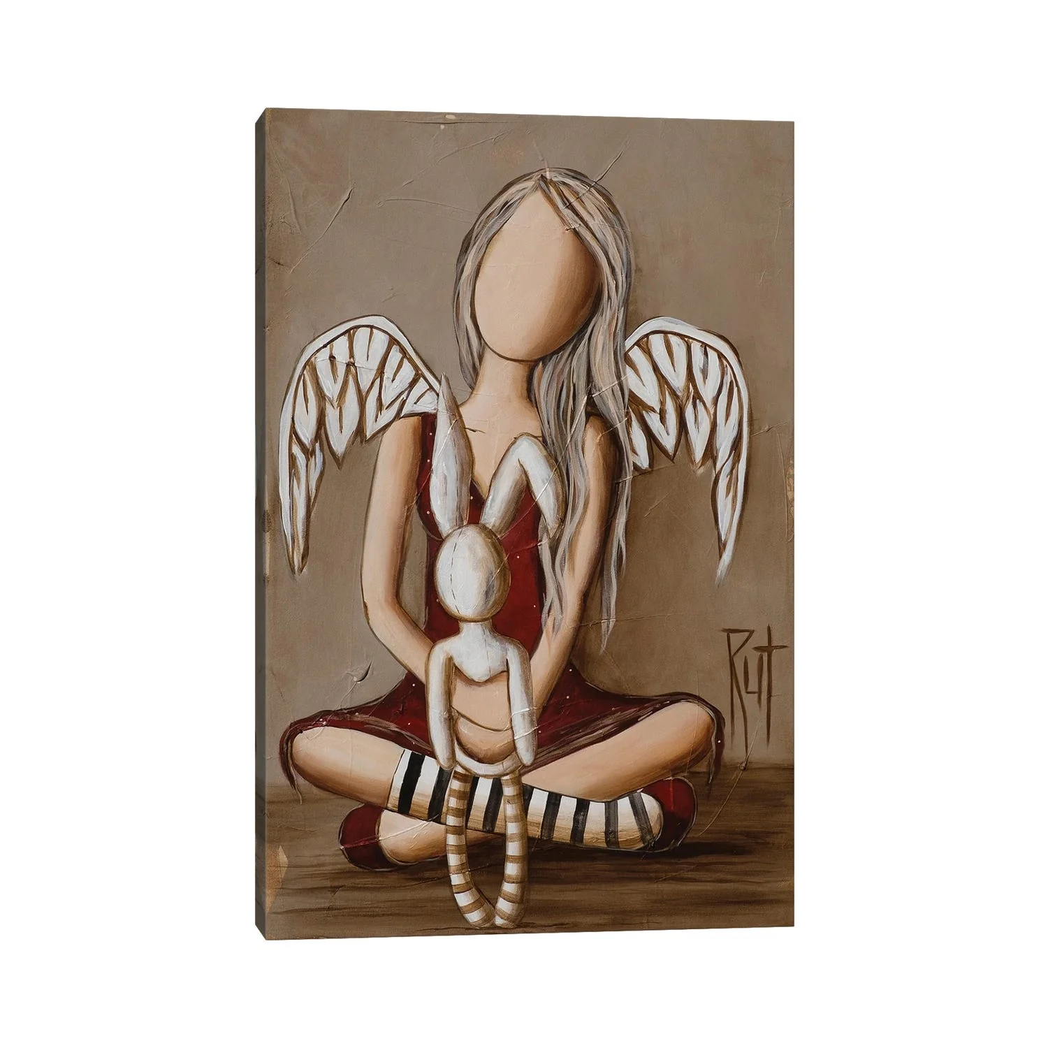 Effective Angel Holding Rabbit by Ruth's Angels - Canvas Gallery Wrap Excellent