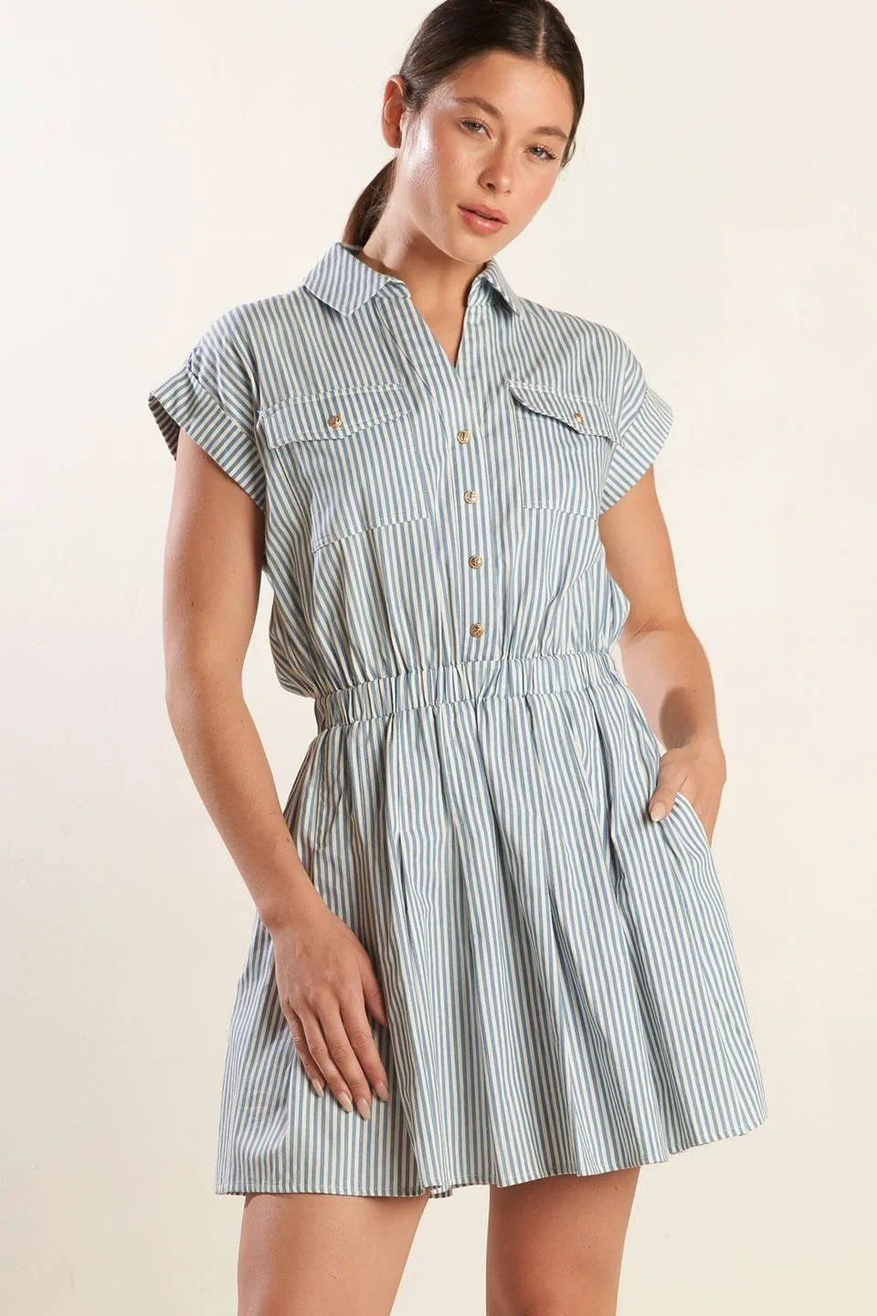 Refined Champagne Toast Woven Mini Dress World-Class