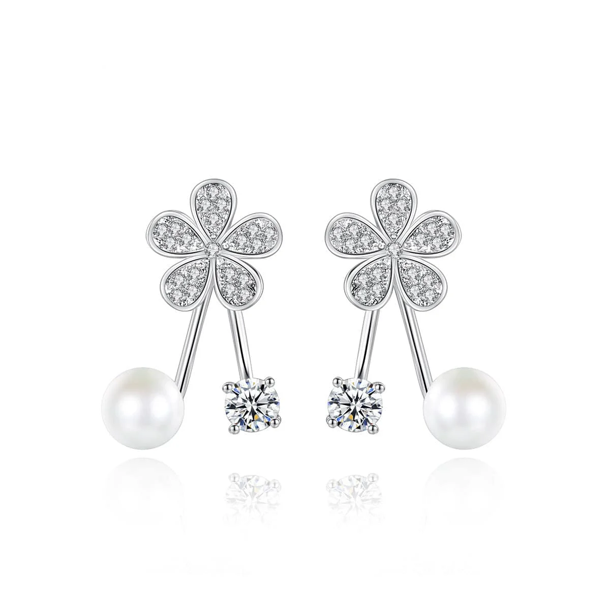 Comfortable Cubic Zirconia Pearl Silvertone Flower Ear Jackets Safe
