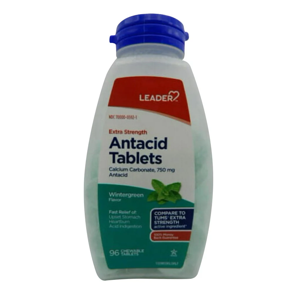 Advanced Leader Antacid Calcium Carbonate 750Mg Wintergreen Flavor Chewables Tablets 96 Ea Smart
