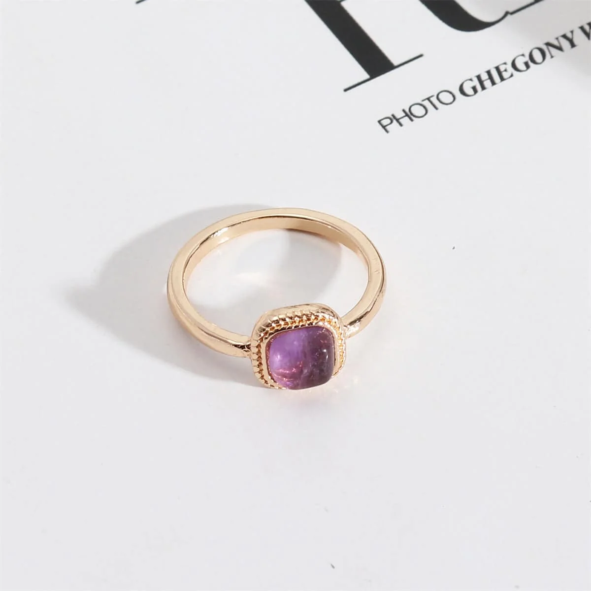 Original Purple Quartz Goldtone Square Ring Proven