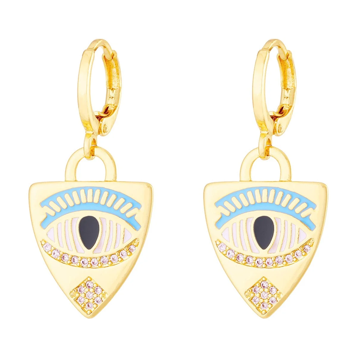 Consistent Cubic Zirconia Enamel Goldtone Eye Shield Drop Earring Quality