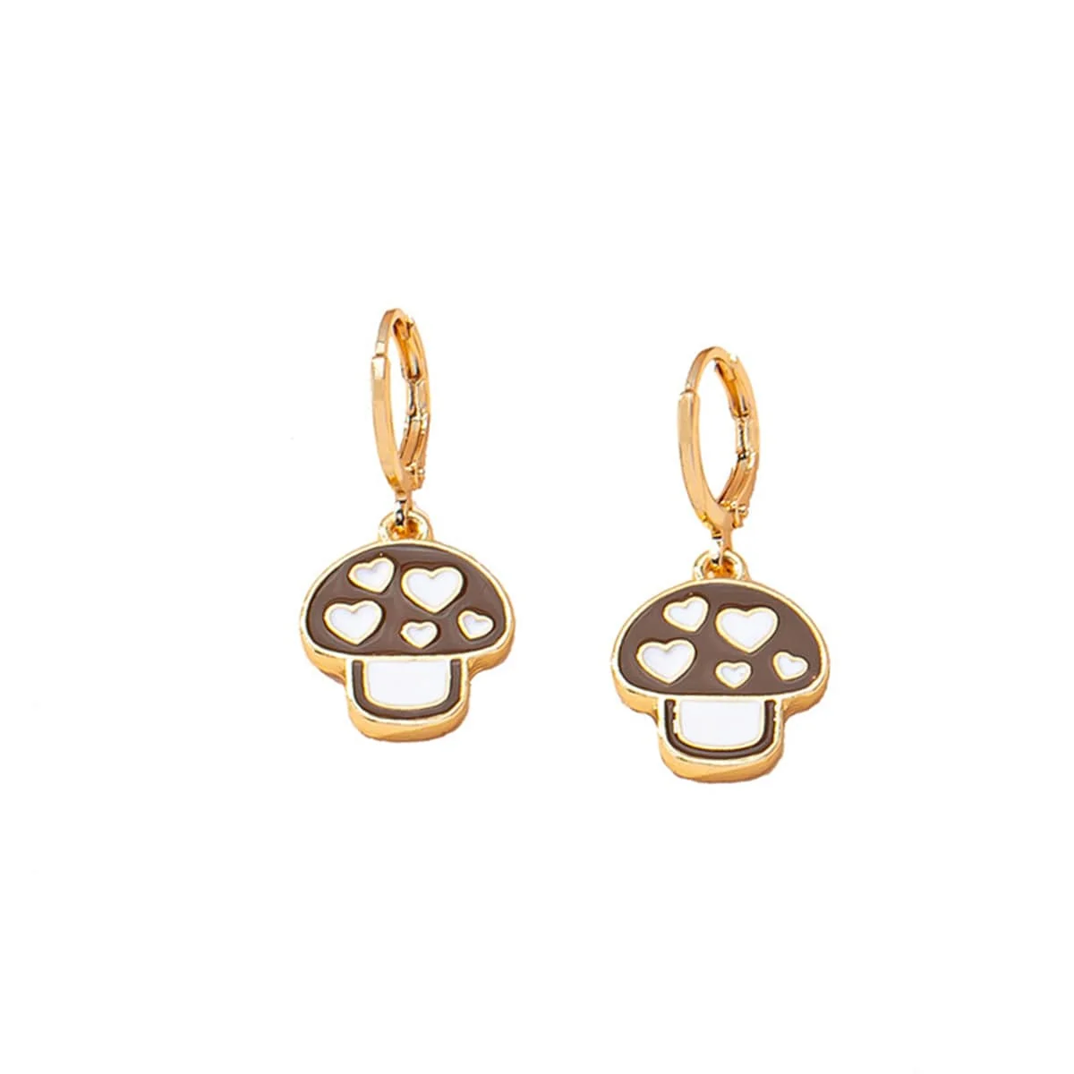 Artisan Brown White Mushroom Huggie Earrings Optimized