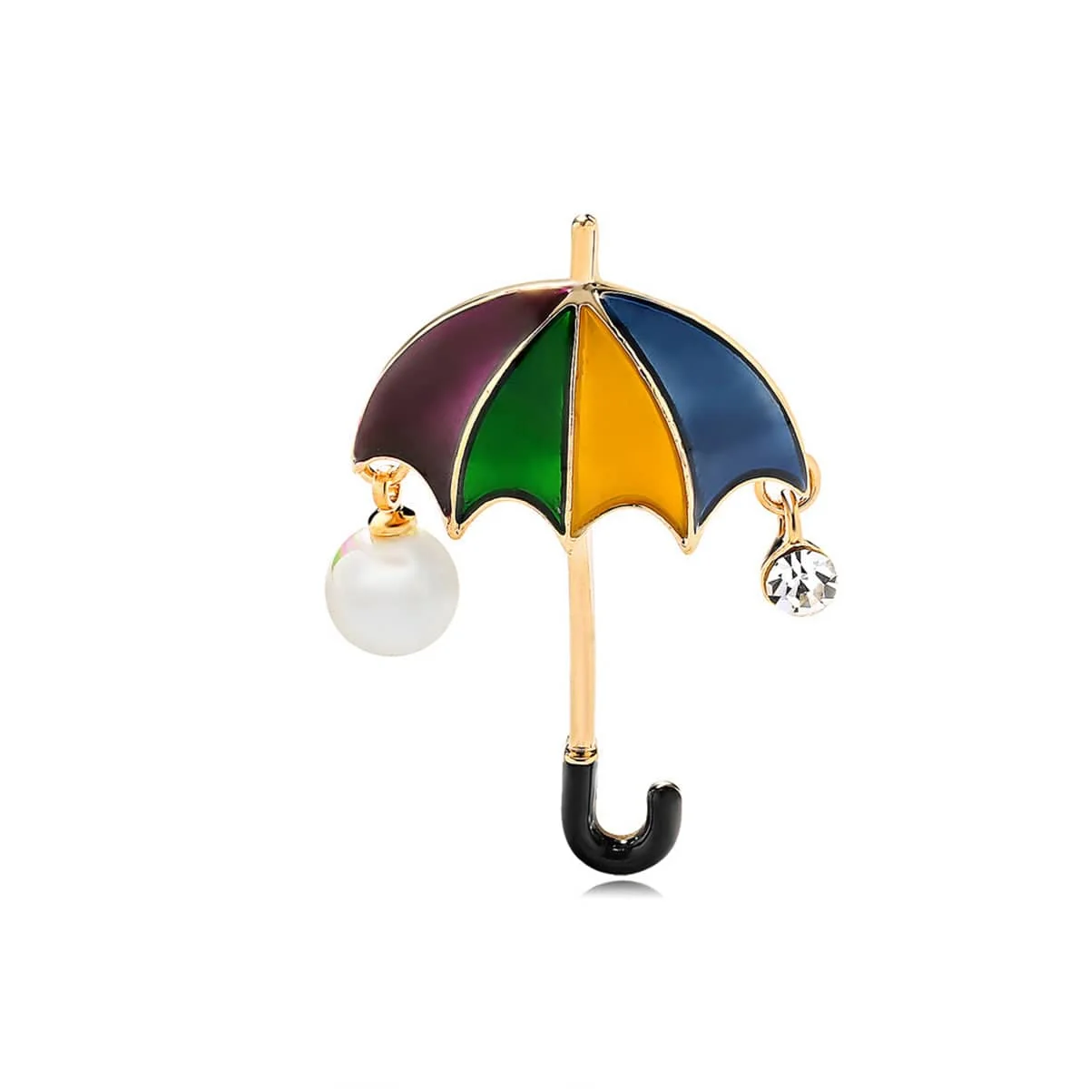 Trendy Colored Enamel Cubic Zirconia Pearl Goldtone Umbrella Brooch Practical