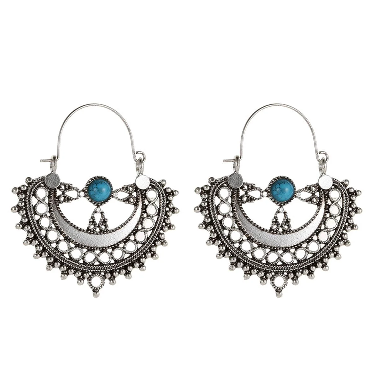 Authentic Turquoise Silvertone Half-Circle Huggie Earrings Environmentally Friendly