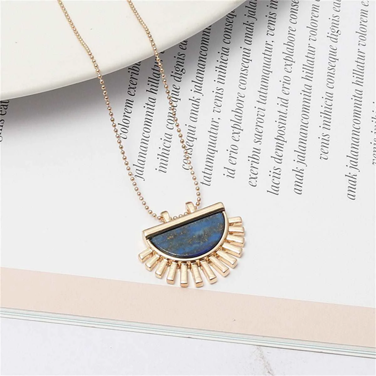 Artisan Lapis Goldtone Fan Pendant Necklace Proven