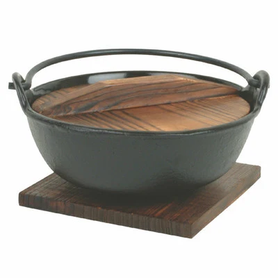 Safe Asian Japanese Nabemono Cast Iron Noodle Stew Bowl with Wooden Lid Advanced