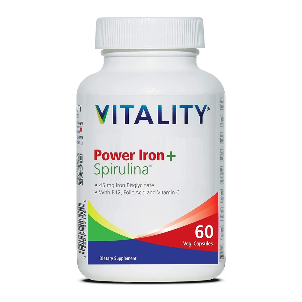 Recyclable Vitality Power Iron Plus Spirulina Blood Builder Capsules 60 Ea Crafted