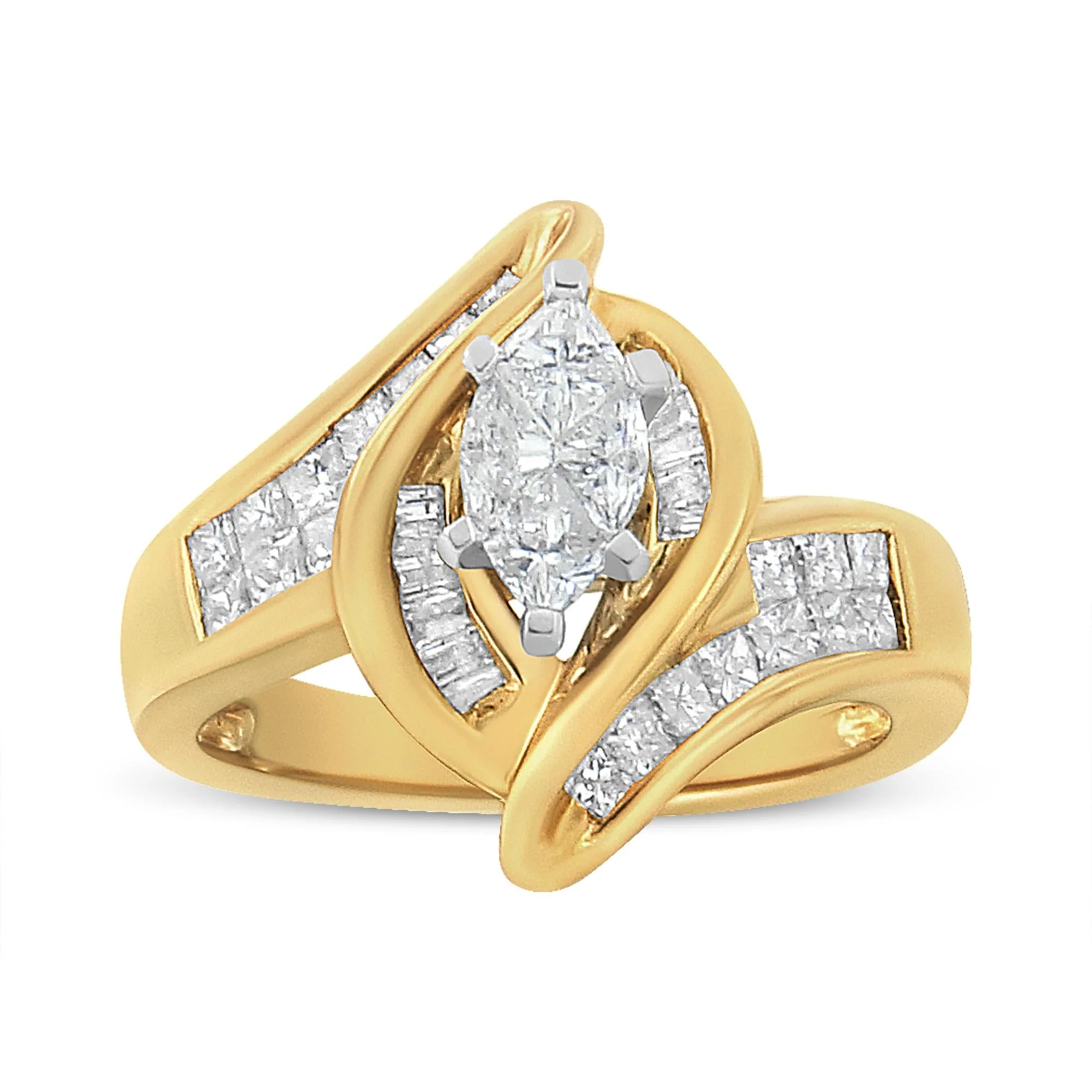 Trusted 14K Yellow Gold Princess Baguette and Pie cut Diamond Marquise Shaped Ring 1 1 4 Cttw G-H Color SI1-SI2 Clarity Trendy