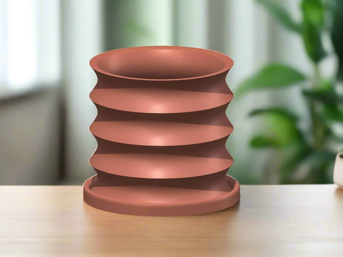 Elite Rippled Plant Pot with Drainage – Modern Organic Indoor Planter with Saucer 3D Printed Wavy Pot for Houseplants - BRIM Fashionable