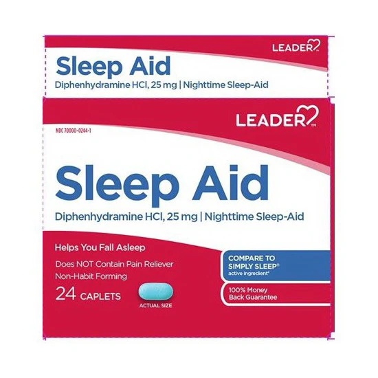 High-Quality Leader Sleep Aid Diphenhydramine HCl 25mg Caplets 24 Ea Detailed
