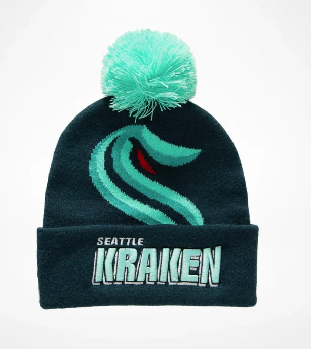 Fast Mitchell Ness Men's NHL Punch Out Pom Knit Kraken Knit Hat Reusable