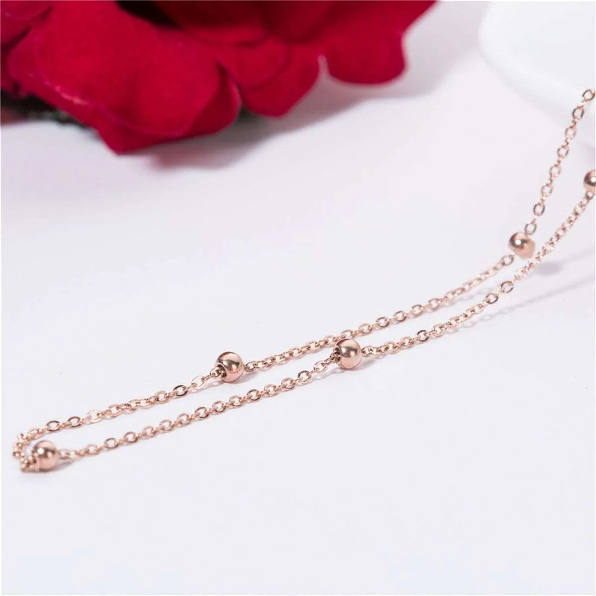 Superior Rose Goldtone Beaded Station Bracelet Refined