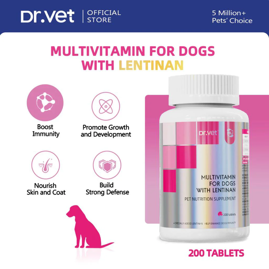 Elite DR. VET Multivitamin for Dogs with Lentinan 200 Tablets Convenient