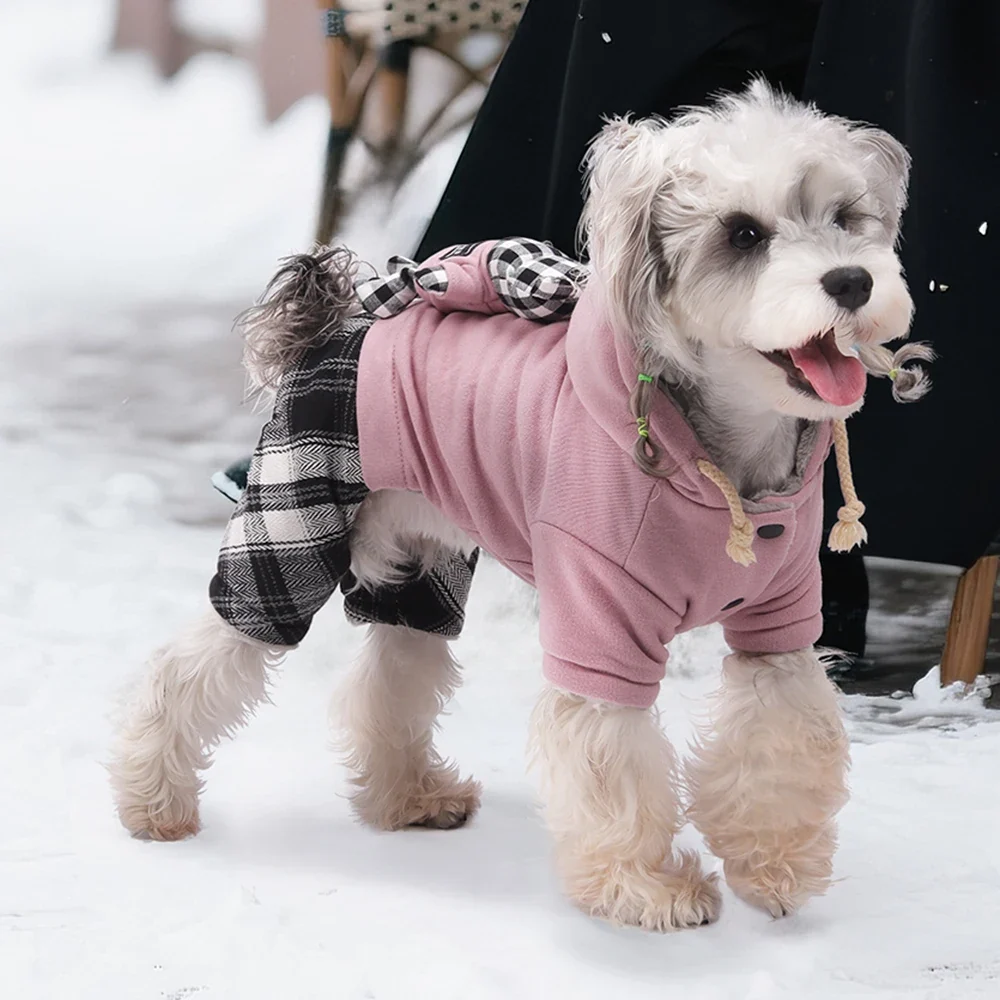 Durable Thickened Fleece Dog Jumpsuit with Hood Enhanced