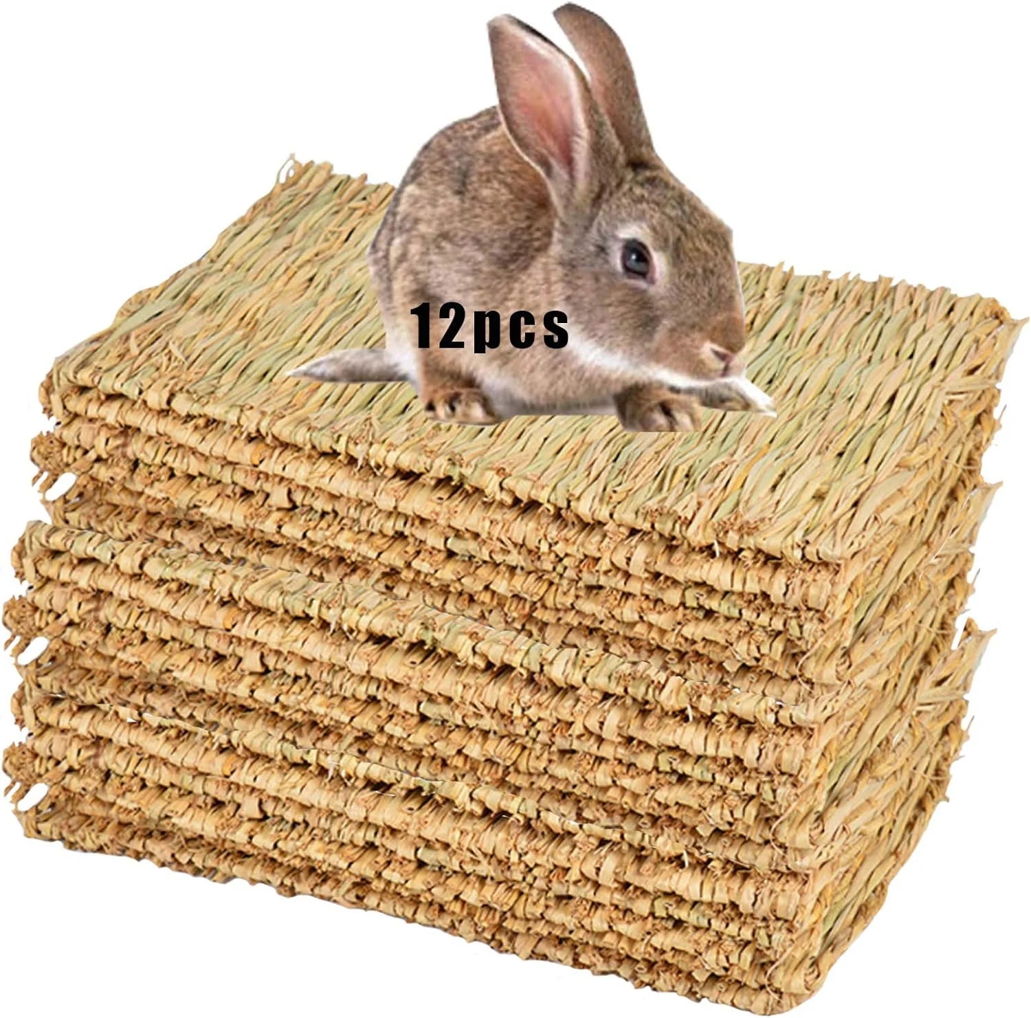 Secure Woven Grass Mats — Chewable Floor Enrichment for Small Pets 12-Pack Enhanced