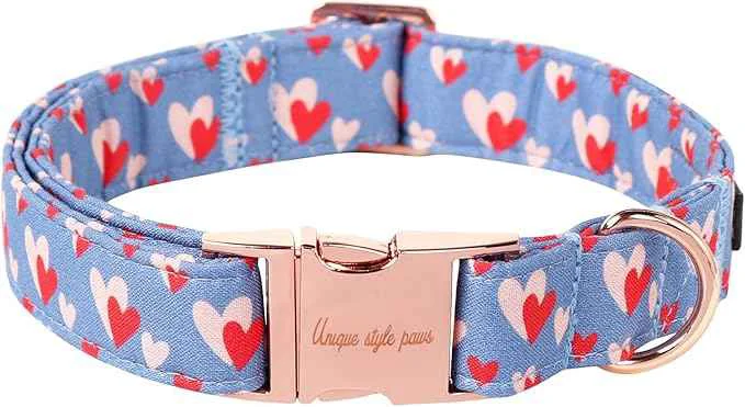 Unique style paws Valentine's Day Dog Collar Metal Buckle Collar Blue Pink Love Minimalist