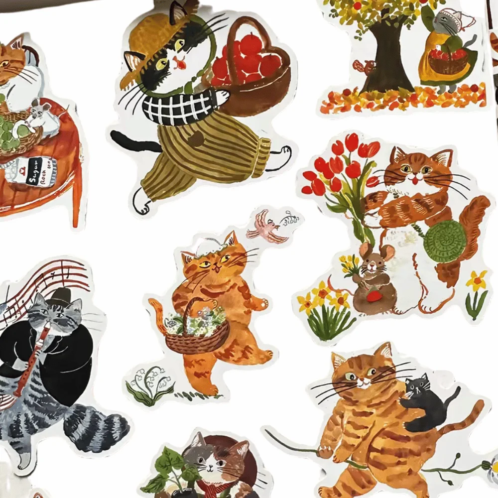 Premium Material Vintage Cat Life Sticker Pack - 25 Pcs User-Friendly