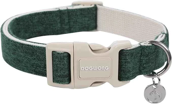 Certified DOGWONG Cotton Hemp Dog Collar Heavy-Duty Christmas Green Dog Collar Refined