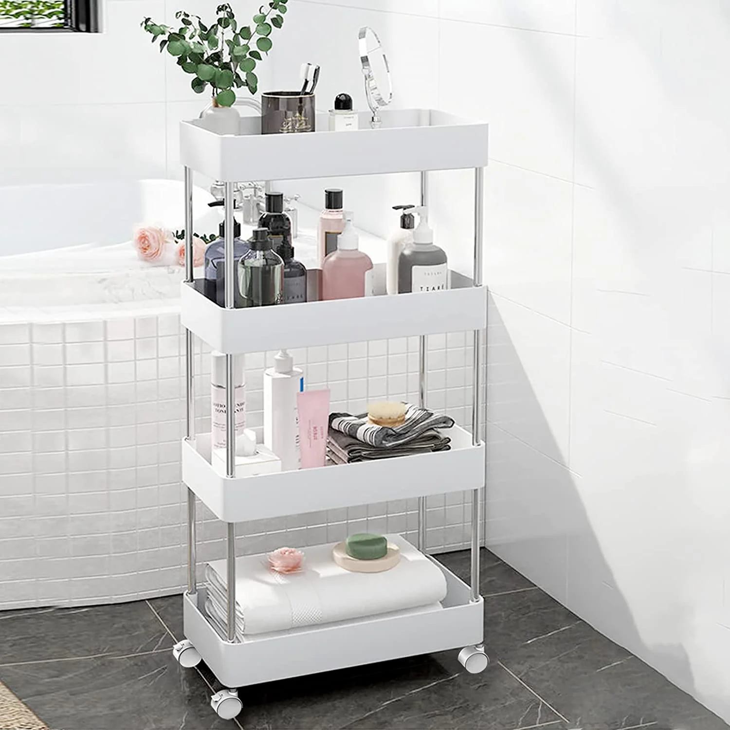 Stylish Chariot à roulettes utilitaire Cheflaud à 4 niveaux organisateur de rangement multifonctionnel avec étagères réglables Sustainable