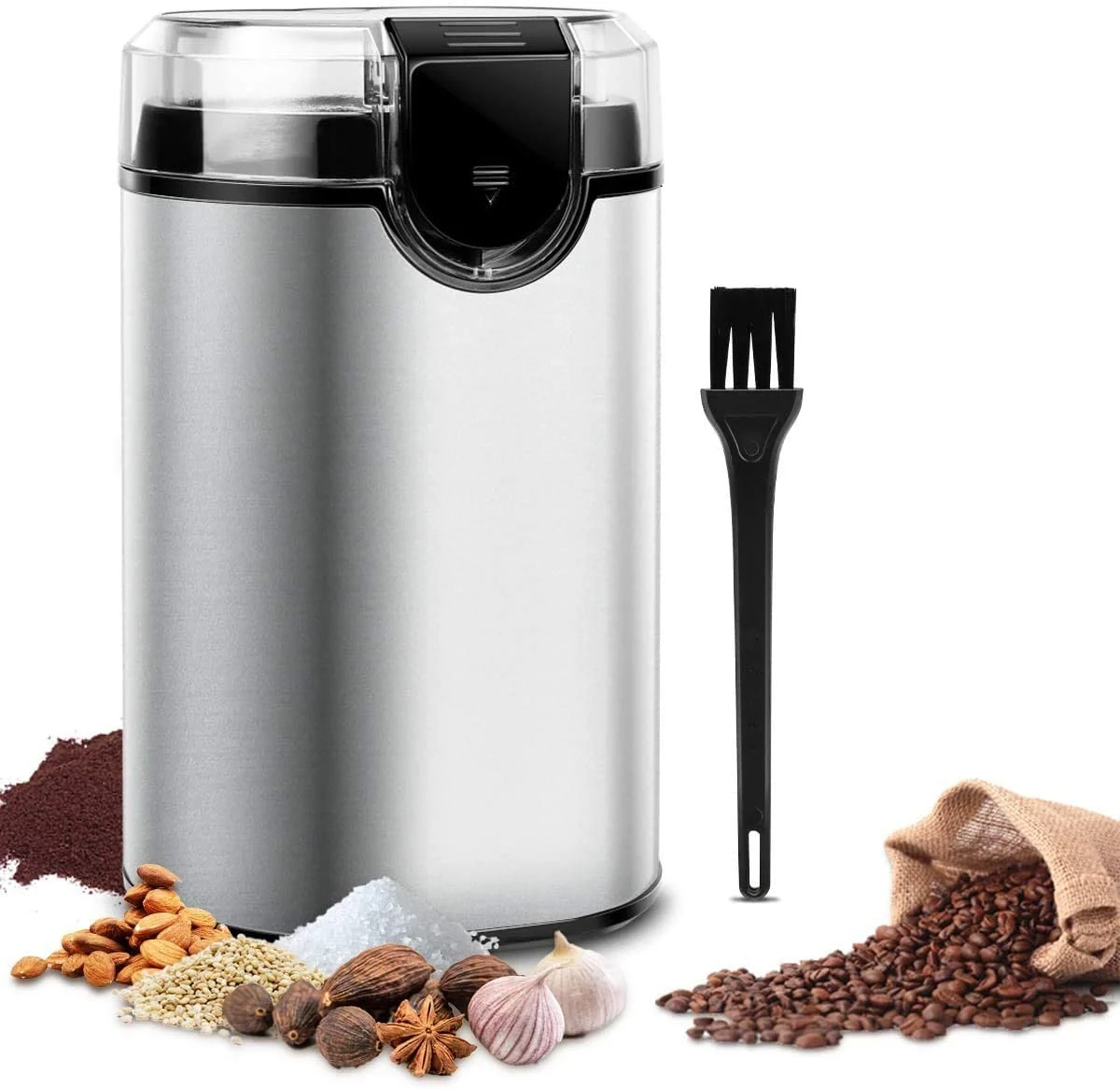 Top-Quality Keenstone Coffee Grinder Electric Coffee Bean Grinder Stainless Steel Spice Mill Grinder with Noiseless Motor Cleaning Brush for Grinding Spices Pepper Herbs Nuts 150W 70g 2.5oz Capacity Stylish