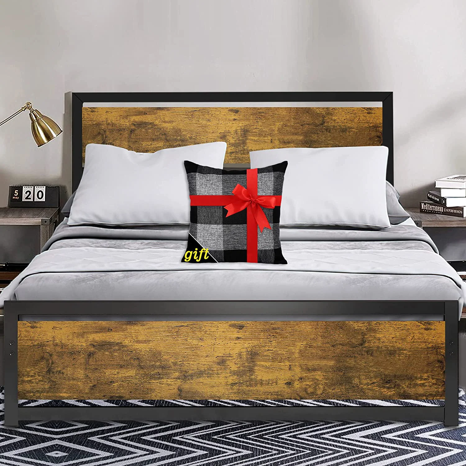 Fine Crafted Queen Bed Frame with Headboard Platform Metal Bed Frame Queen with 14 Heavy Duty Steel Slats More Sturdy Noise- No Box Spring Needed Expertly Made
