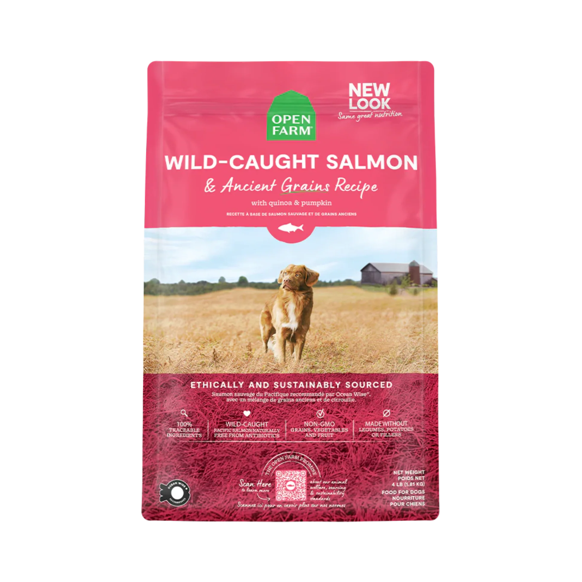 Powerful Open Farm Wild-Caught Salmon Ancient Grains Dry Dog Food Secure