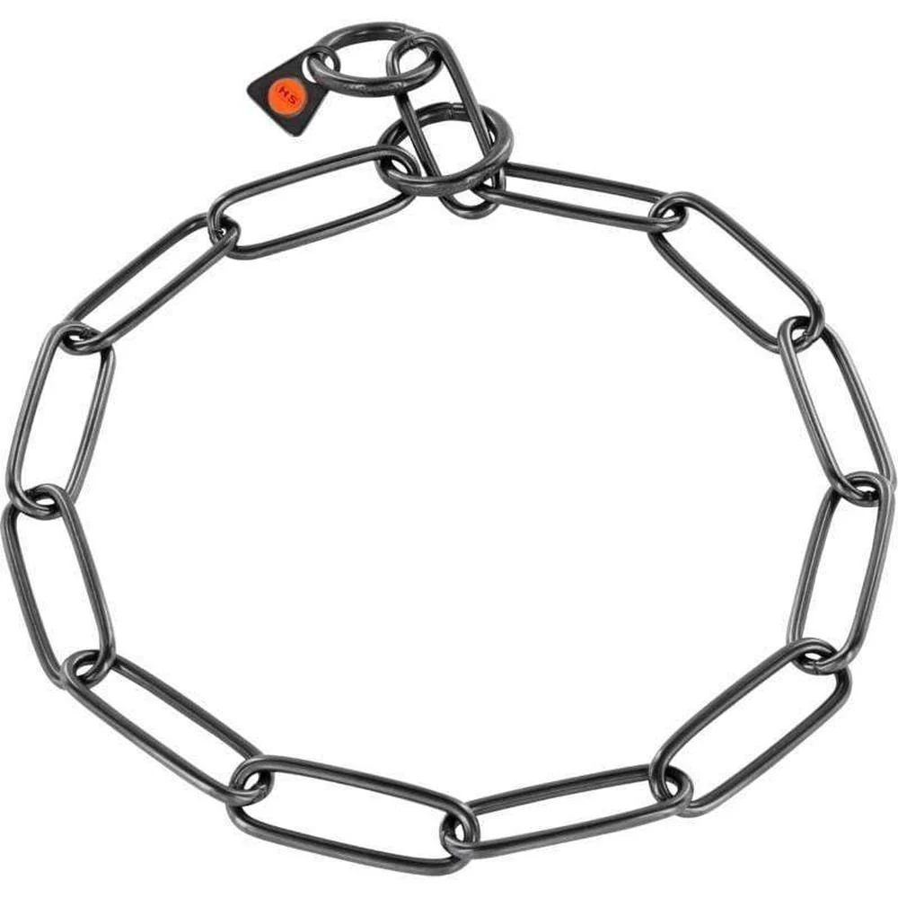 Natural Herm Sprenger - Long Link Fur Saver Collar - Black Stainless Steel Solid