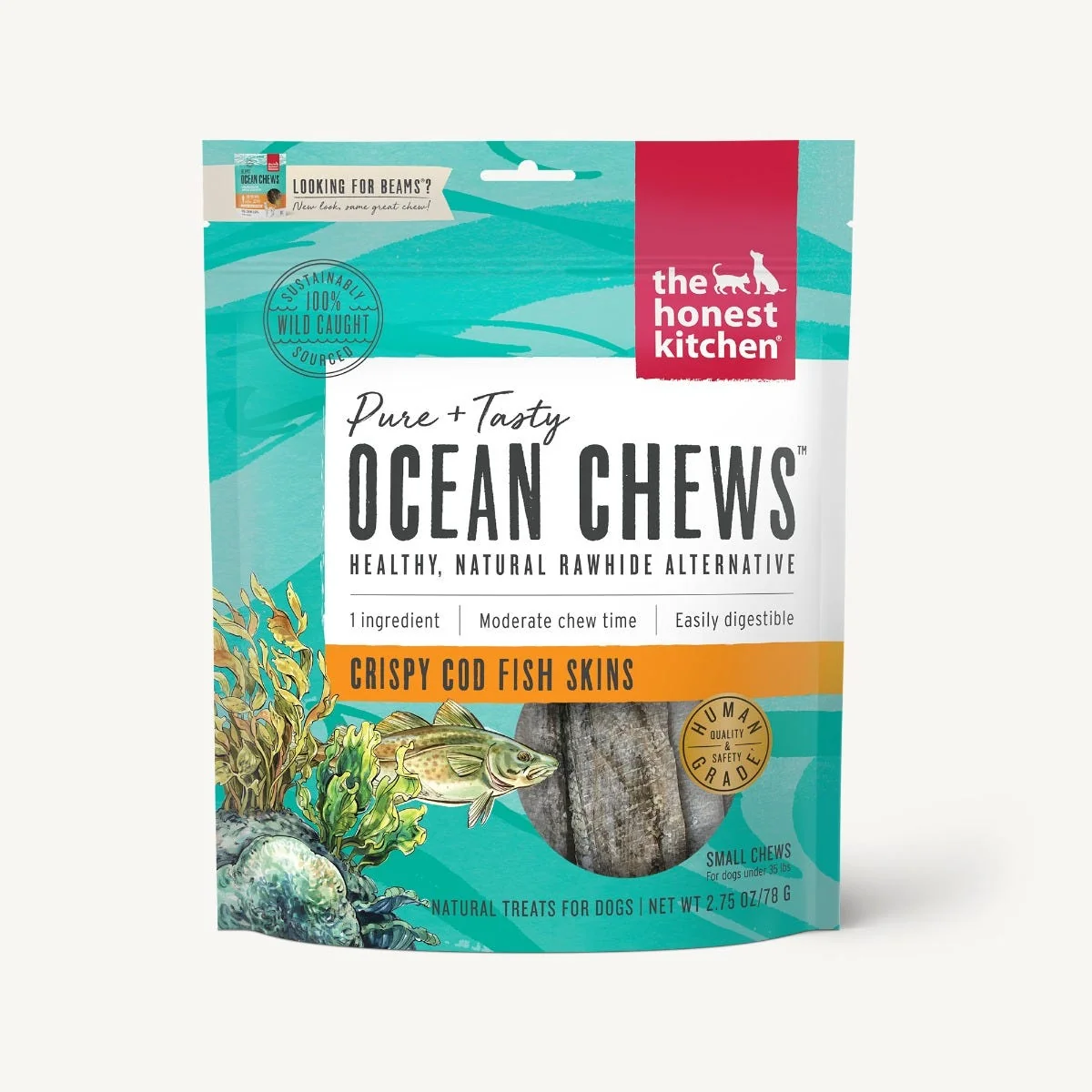 Premium Honest Kitchen Ocean Chews Crispy Cod Fish Skins Beams Dog Treats Honest Kitchen Ocean Chews Crispy Cod Fish Skins Beams Dog Treats Clean