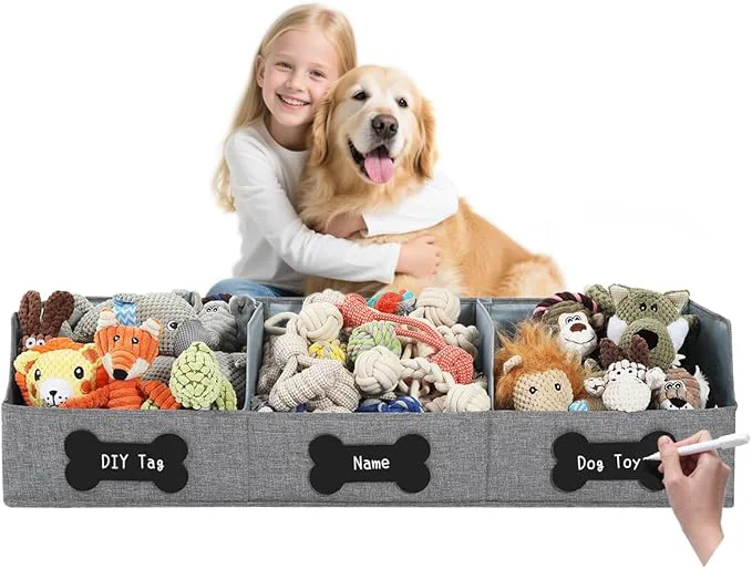 Contemporary Qozary Large Dog Toy Basket with Diy Tag - Collapsible Dog Toy Bin Fabric Personalized Pet Toy Box Trapezoid Storage and Organizer for Pet SuppliesAbout ThisOverview Stylish