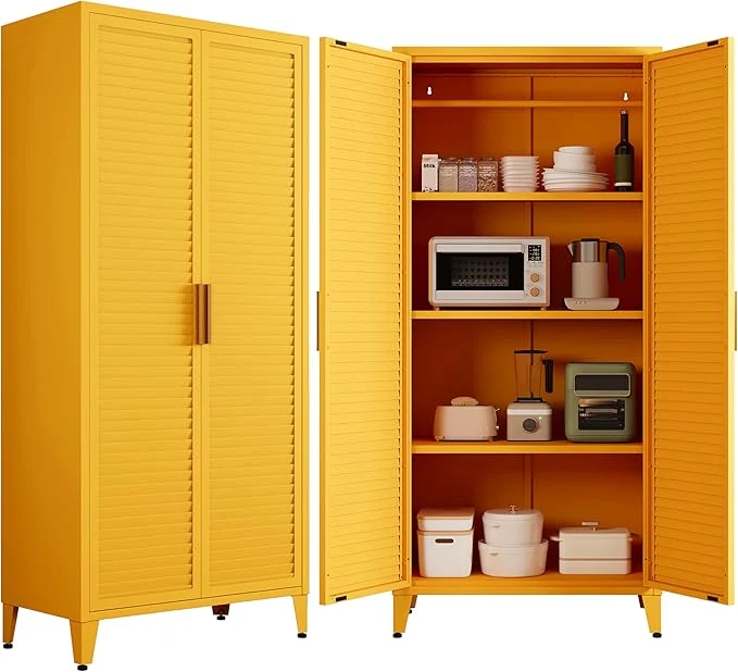 Durable Pantry Cabinet with 3 Adjustable Shelves 4-Tier standing Kitchen Storage Organizer Multi-Function Storage Unit for Kitchen Living Room Home Yellow 61 H X 27.6 W X 13.8 DAbout ThisOverview Contemporary