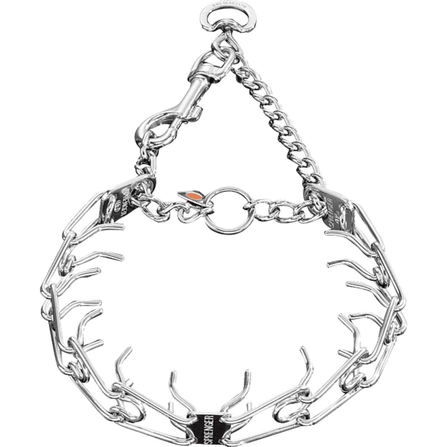 Original Herm Sprenger - ULTRA-PLUS Training Collar with Center-Plate Assembly Chain and Snap Hook - Comfort Version - Stainless steel Natural